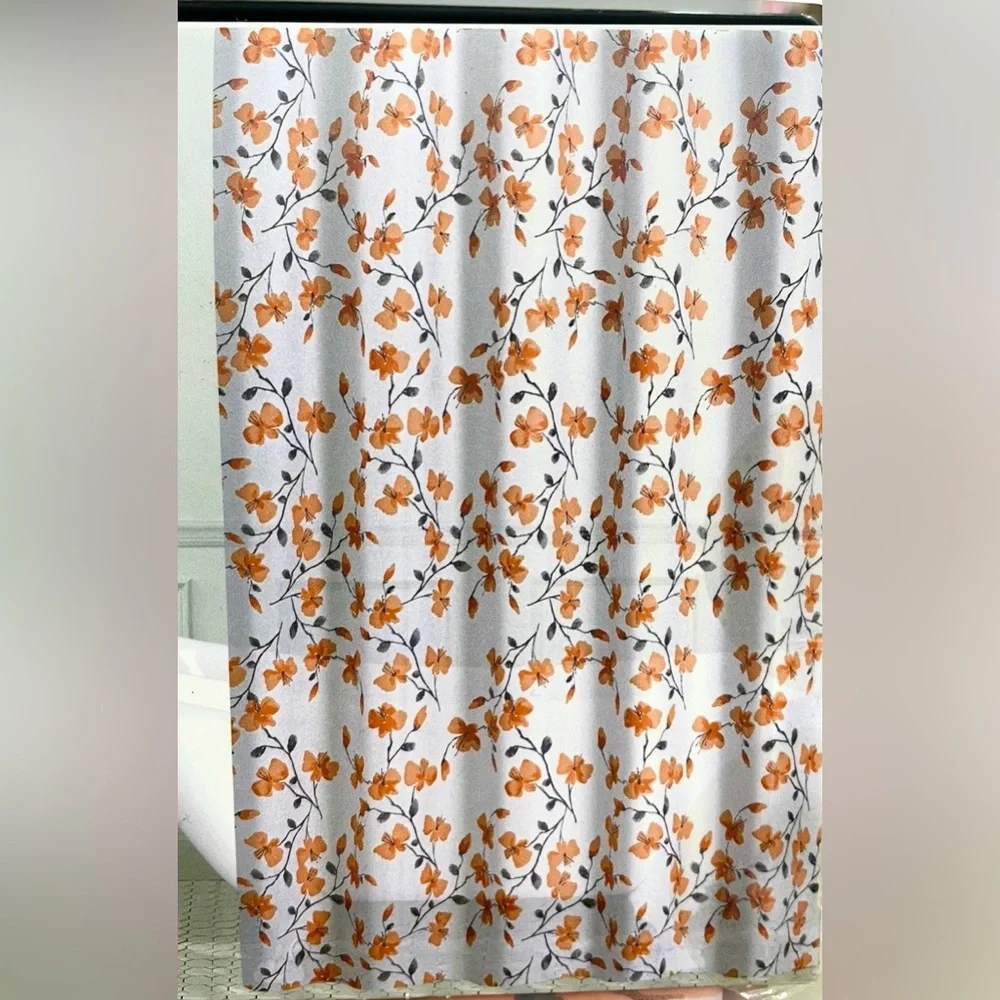 Peach Floral Semi-Clear Shower Curtain Liner Flowers Magnetic PEVA 70x72 NEW NWT